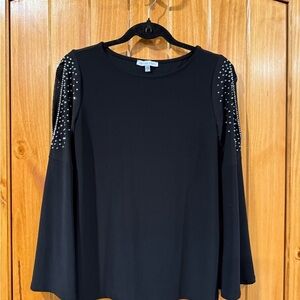 Annalee + Hope Black Top with Embellished Sleeves